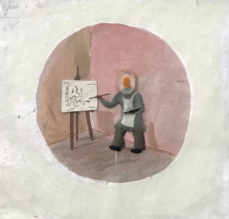 Αϊδίνης Διαμαντής , Ο Διαμάντης, 2020, Ακρυλικά σε χαρτί, 38x38 εκ.