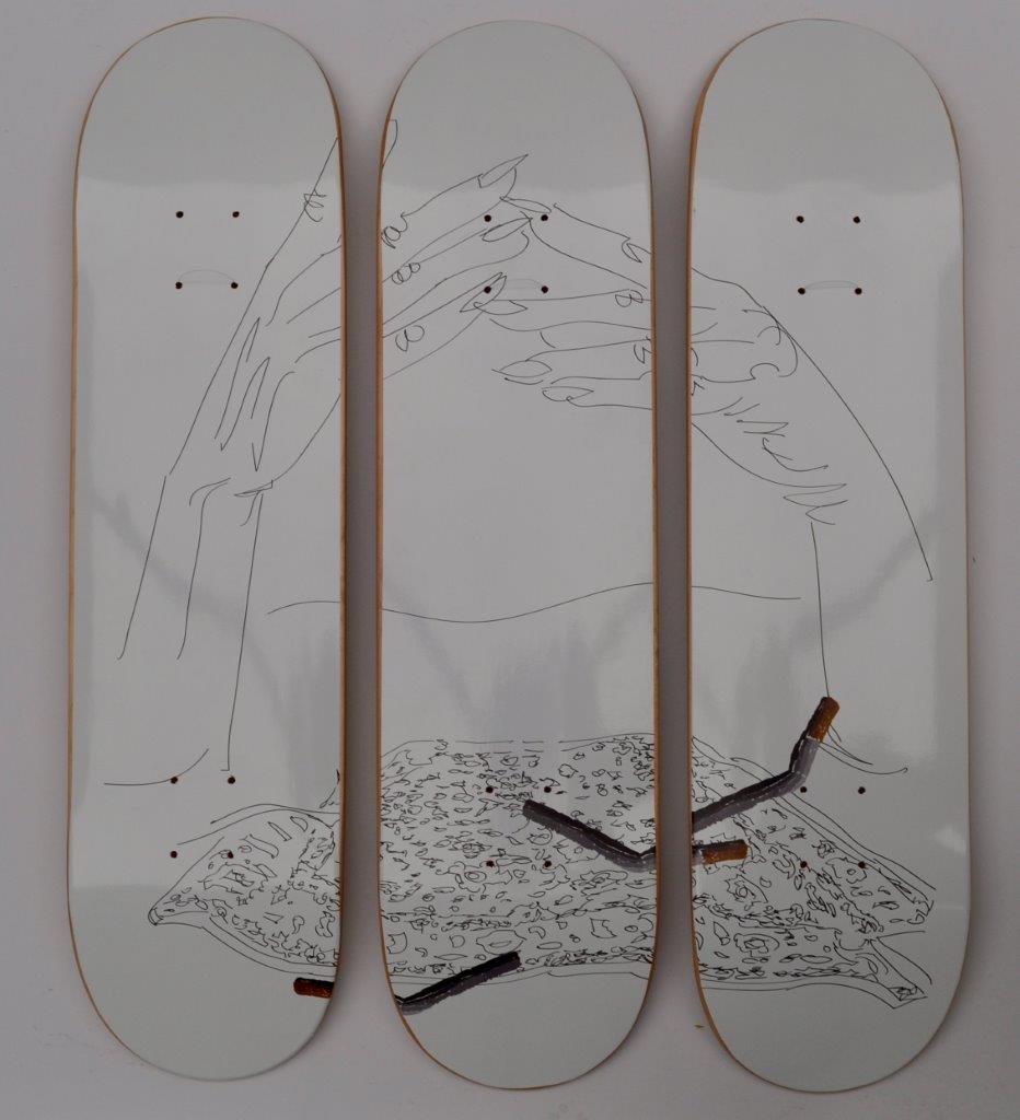 Βαλίνια Σβορώνου, Χωρίς Τίτλο, I,II,III, 2020, Ψηφιακή εκτύπωση σε σανίδα από Καναδικό ξύλο σφενδάμου, 81x20 εκ.