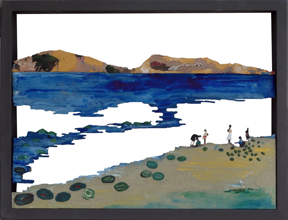 Κοντοσφύρης Χάρης, Η παραλία του Παπαλουκά, 2020, Πλαστικοποιημένο τσιμέντο πάνω σε μεταλλική λαμαρίνα, 76x58x7 εκ.