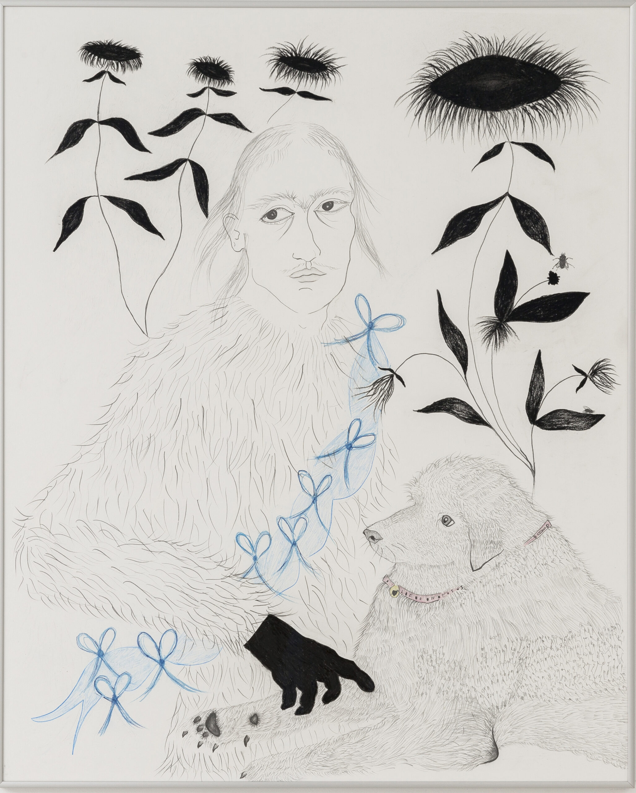 Evgenia Vereli, Me and my dog 2022, Pencil, charcoal & colored pencils on paper, 115 x 92 cm

