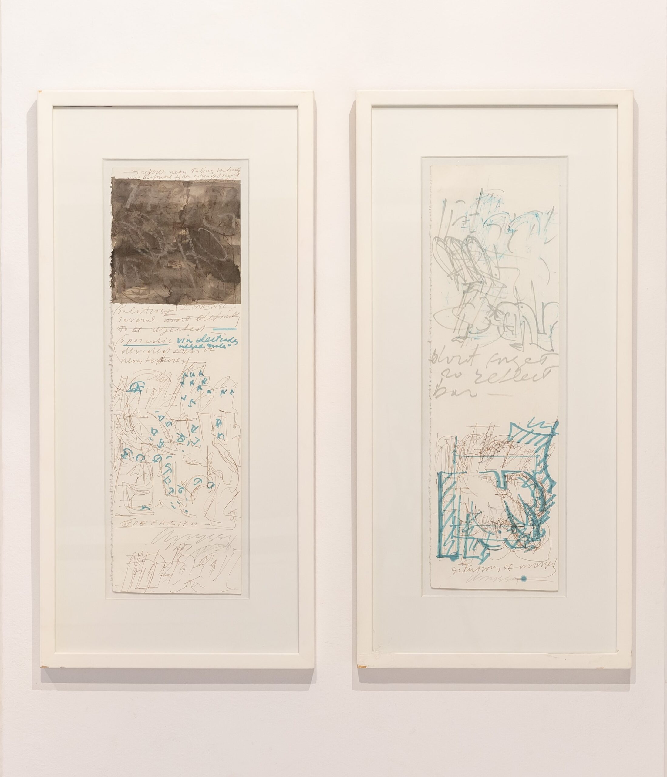 Chryssa, Χωρίς Τίτλο από την σειρά έργων LEO CASTELLI GALLERY, 1987, Μολύβι, ξυλομπογιές και μαρκαδόρος σε χαρτί, 65 x 19,5 εκ., με κορνίζα, 89 x 42,5 εκ.