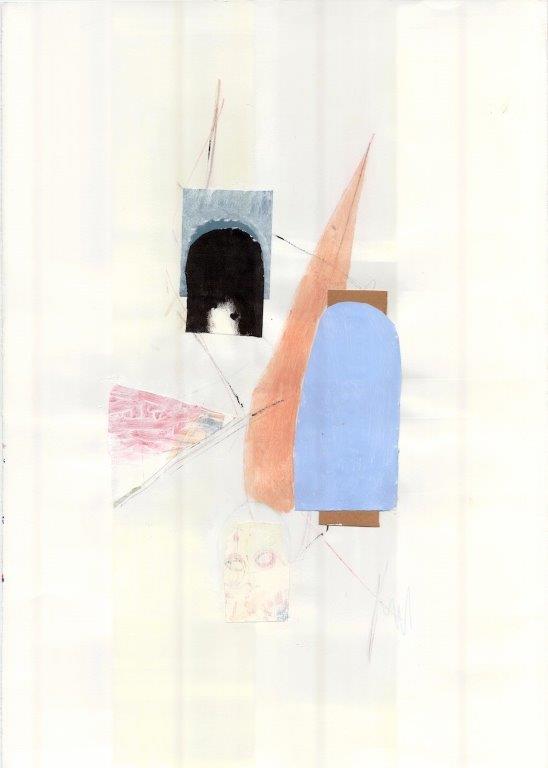 Κωστής Βελώνης, Apollo II Steps: Travel Tickets, Χρωματιστά μολύβια, λαδοπαστέλ, ακρυλικό και εκτύπωση σε χαρτί, 100 x 70 εκ.